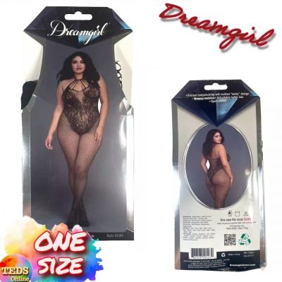 NWT Dreamgirl O/S Queen Bodystocking with Lace Teddy Design Black 0326X